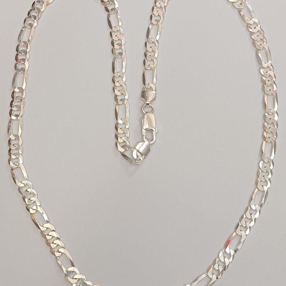 925 Sterling Silver Solid Chain Figaro Style - image 1
